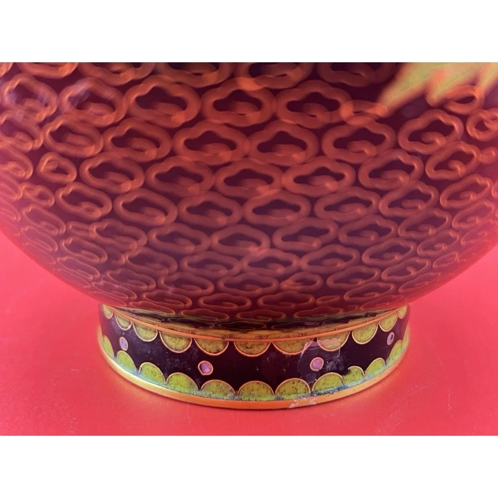 Vintage Chinese Cloisonne Enamel Vase Black Multicolor Flowers Butterfly 8.25